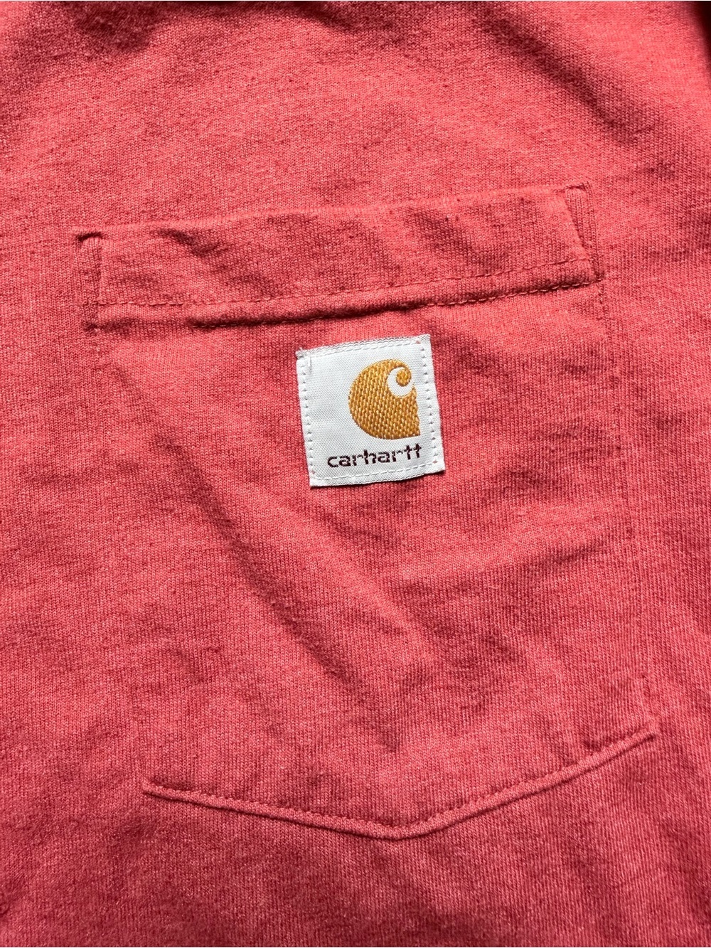 Carhartt Long Sleeve Pocket Tee in Brick Red with White Sleeve Logo - Picture 5 of 6